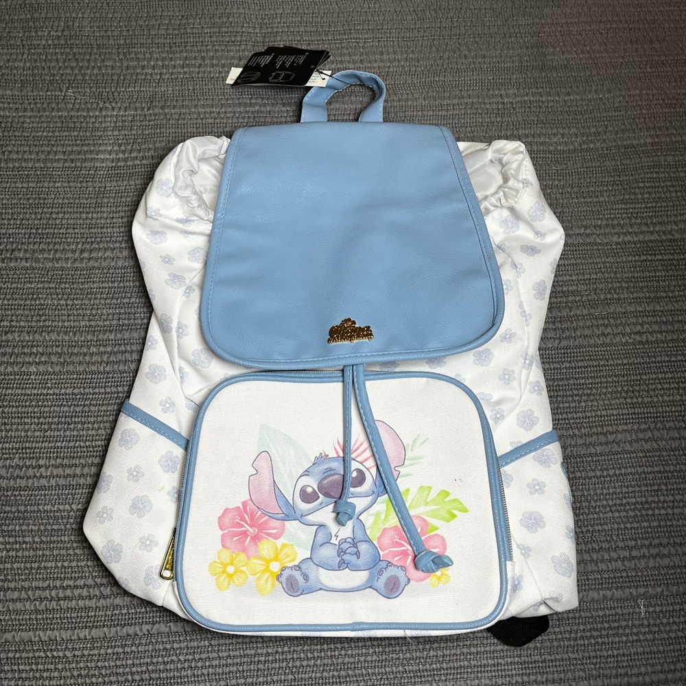 Disney Lilo & Stitch Ohana Means Family Laptop Backpack Blue White Floral NWT